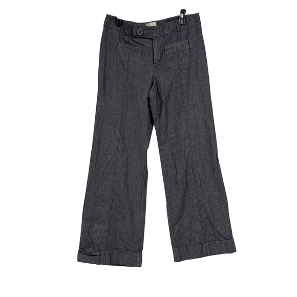 Anthro Elevenses Blue Gray Chambray Wide-Leg Cuffed Pants Size‎ 10 - Picture 1 of 9